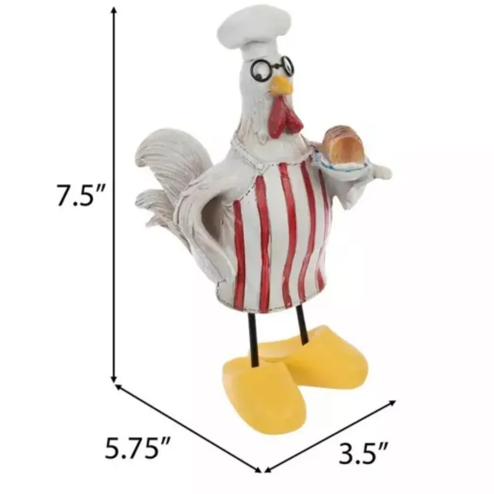 Chef Rooster Figurine with Red Stripes and Yellow Shoes Chef Rooster Figurine